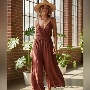 Amenah Rust Wide Leg Boho Jumpsuit - Open Tie Back - Size 2 (us 6-8/medium)